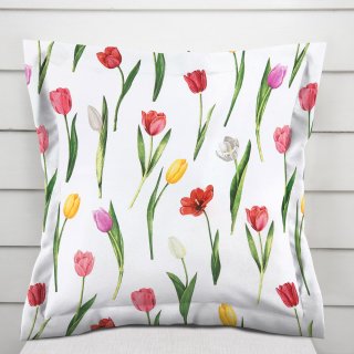 Bavlnená obliečka na vankúš s lemom Sandra SA-506 Tulipány na bielom - Biante.sk Bavlnená obliečka na vankúš s lemom Sandra SA-506 Tulipány na bielom - Biante.sk