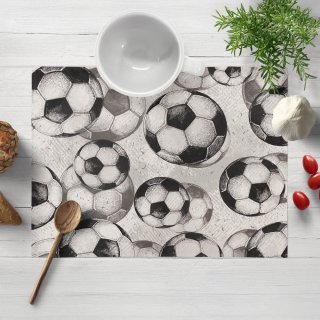 Detské bavlnené prestieranie na stôl Sandra SA-776 Čierno-sivé futbalové lopty - Biante.sk