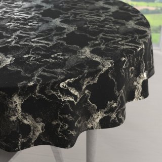 Zamatový okrúhly obrus Isabela IBL-021 Zlatý/dymový mramor na čiernom - Biante.sk