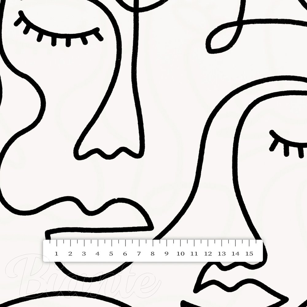 Bavlněná látka/plátno Sandra SA-570 Abstraktní tváře na bílém - šířka 160 cm - detail 3 - Biante.cz