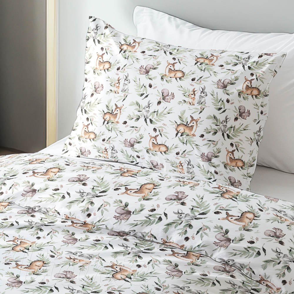 Dětské bavlněné ložní povlečení Sandra SA-455 Koloušci zajíčci a veverky na bílém - detail 1 - Biante.cz