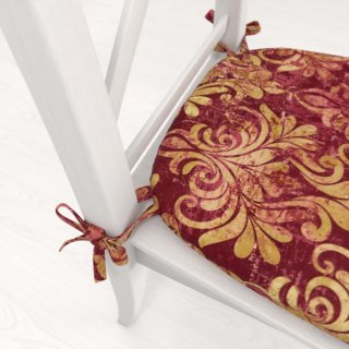 Zamatový oblý podsedák Tamara TMR-053 Zámocký vzor na vínovo červenom - 39x37x3 cm - detail 1 - Biante.sk