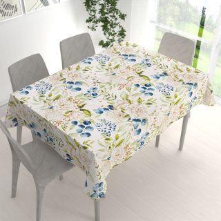 Bavlnený obdĺžnikový obrus Sandra SA-668 Kvety a modro-zelené listy na bielom - detail 1 - Biante.sk Bavlnený obdĺžnikový obrus Sandra SA-668 Kvety a modro-zelené listy na bielom - detail 1 - Biante.sk