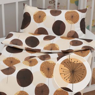 Dětské bavlněné povlečení do postýlky Sandra SA-488 Hnědo-béžové designové pampelišky - Biante.cz