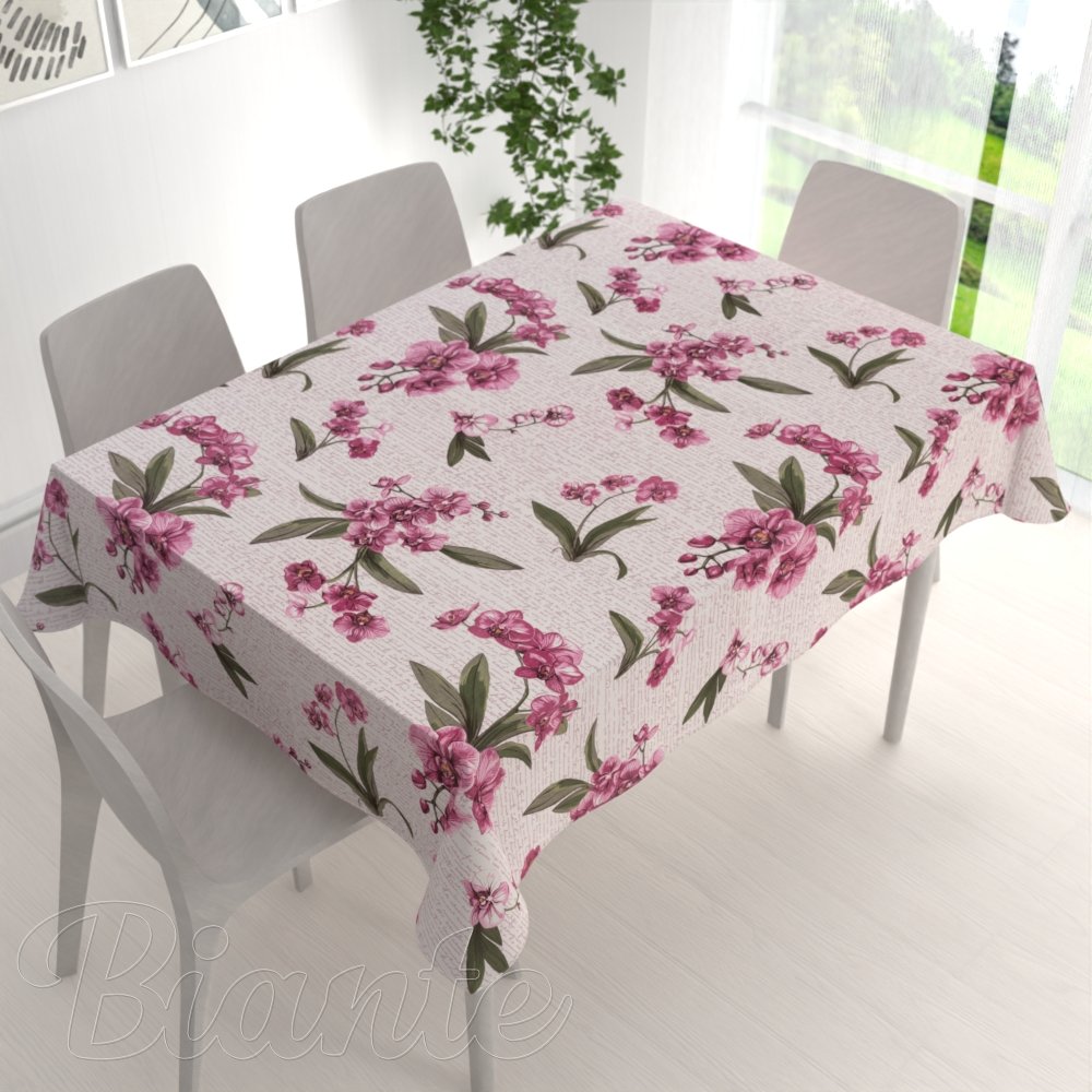 Bavlnený obdĺžnikový obrus Sandra SA-635 Ružovofialové orchidey na bielom - detail 1 - Biante.sk