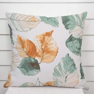 Bavlněný povlak na polštář Sandra SA-748 Hnědo-zelené akvarelové listy na bílém - Biante.cz