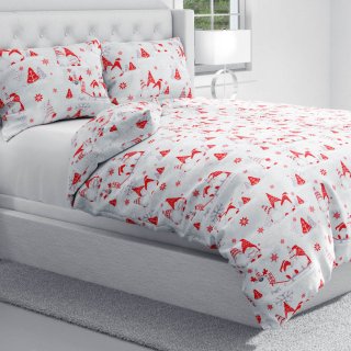 Bavlněné ložní povlečení Sandra SA-133 Červení skřítci na světle šedém - detail 1 - Biante.cz Bavlněné ložní povlečení Sandra SA-133 Červení skřítci na světle šedém - detail 1 - Biante.cz