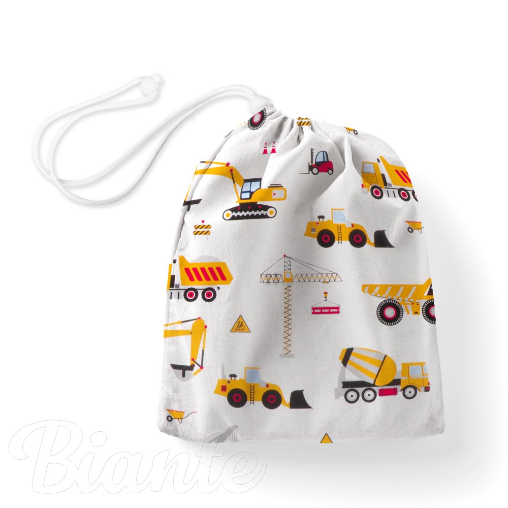 Bavlněný pytlík/sáček na přezůvky Sandra SA-081 Nákladní auta a bagry na bílém - Biante.cz