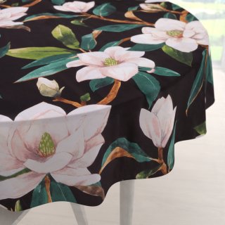Bavlněný kulatý ubrus Sandra SA-300 Květy magnolie na černém - Biante.cz Bavlněný kulatý ubrus Sandra SA-300 Květy magnolie na černém - Biante.cz