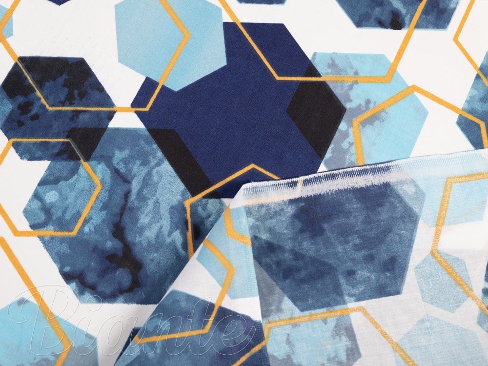 Bavlněná látka/plátno Sandra SA-574 Modré hexagony na bílém - šířka 160 cm - detail 4 - Biante.cz