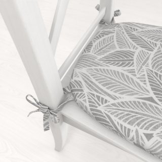 Oblý podsedák Leona LN-169 Biele listy na sivom - 39x37x3 cm - detail 1 - Biante.sk