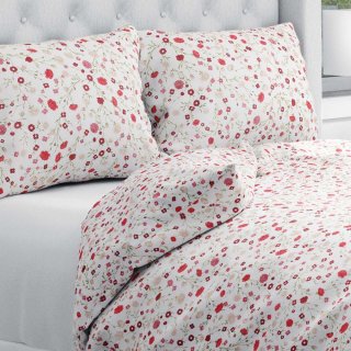 Bavlněné ložní povlečení Sandra SA-719 Červeno-béžové drobné květiny na bílém - Biante.cz