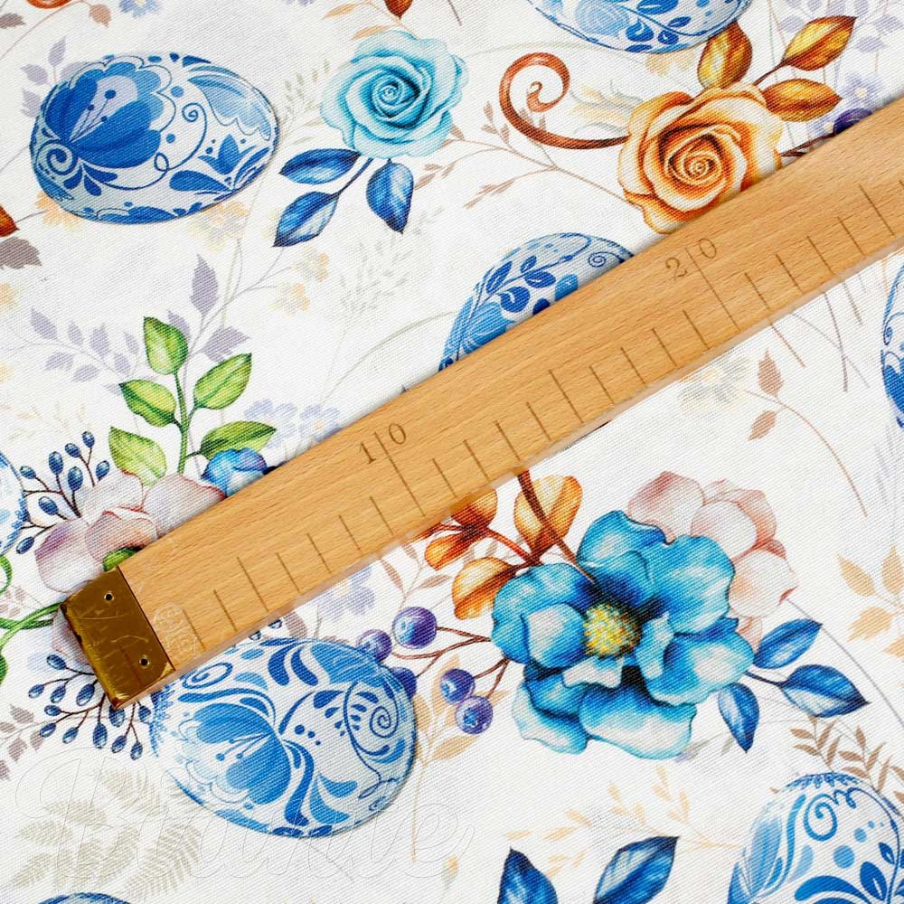 Velikonoční látka Leona LN-114 Modré kraslice - šířka 140 cm - detail 3 - Biante.cz