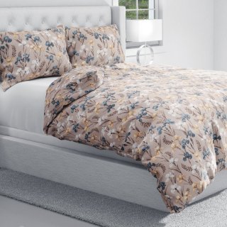 Bavlnené posteľné obliečky Sandra SA-637 Modro-béžovo-biele kosatce na sivobéžovom - detail 1 - Biante.sk