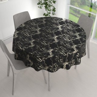 Zamatový okrúhly obrus Isabela IBL-021 Zlatý/dymový mramor na čiernom - detail 1 - Biante.sk