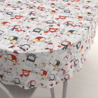 Bavlněný oválný ubrus Sandra SA-661 Sněhuláci na světle šedém - Biante.cz Bavlněný oválný ubrus Sandra SA-661 Sněhuláci na světle šedém - Biante.cz