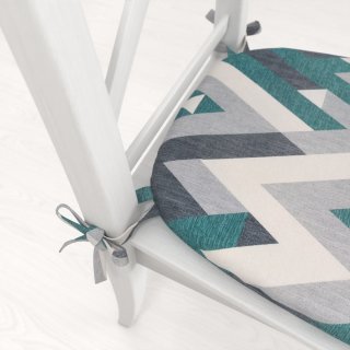 Sametový oblý podsedák Tamara TMR-026 Zeleno-šedý designový cik-cak - 39x37x3 cm - detail 1 - Biante.cz