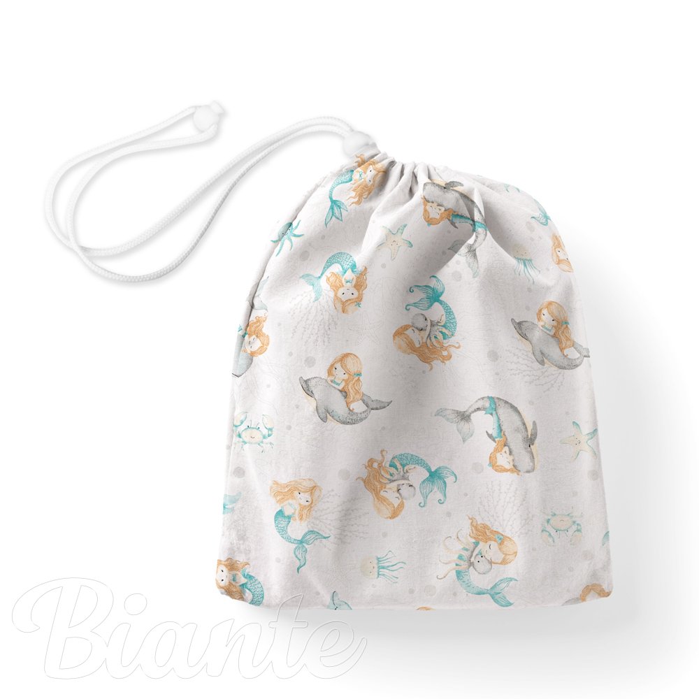 Bavlněný pytlík/sáček na přezůvky Sandra SA-691 Modrozelené mořské panny s delfíny a velrybami na bílém - Biante.cz