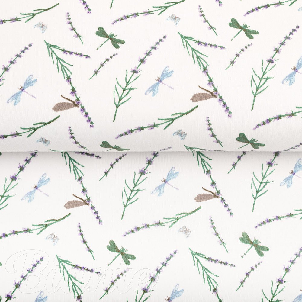 Bavlněná látka/plátno Sandra SA-560 Vážky a levandule na bílém - šířka 160 cm - detail 2 - Biante.cz