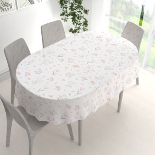 Bavlněný oválný ubrus Sandra SA-741 Růžové jarní květy na bílém - detail 1 - Biante.cz