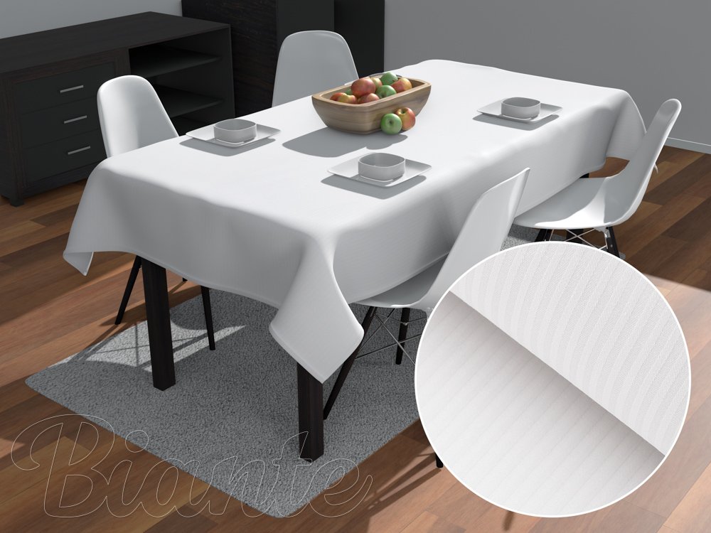 Velký damaškový obdélníkový ubrus Atlas Gradl DM-012 Bílý - tenké proužky 2 mm - Biante.cz