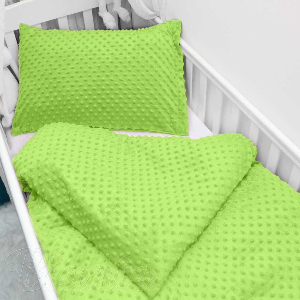 Dětské povlečení do postýlky Minky 3D puntíky MKP-007 Hráškově zelené - Biante.cz