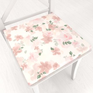 Zamatový štvorcový podsedák Tamara TMR-036 Ružovo-béžové akvarelové kvety na bielom - 38x38x3 cm - Biante.sk