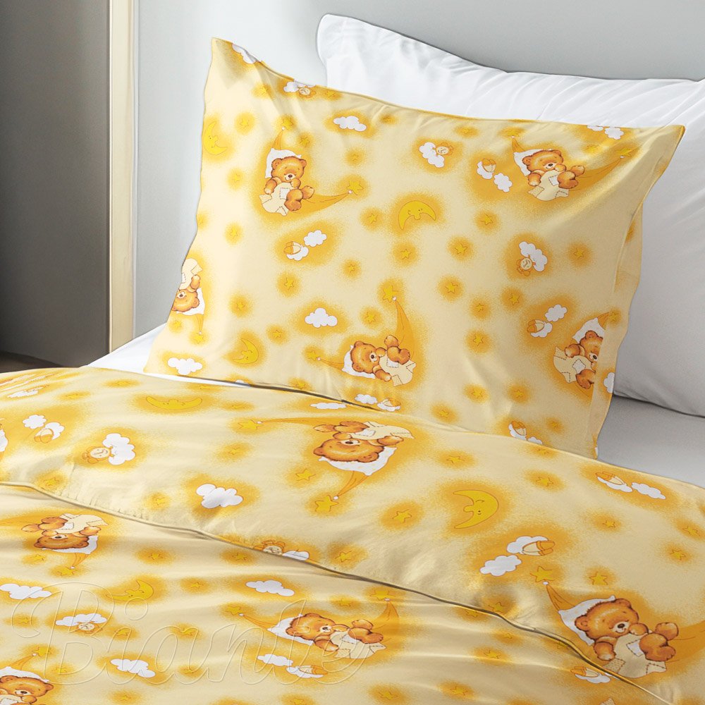 Dětské bavlněné ložní povlečení Sandra SA-727 Spící medvídci na žlutooranžovém - detail 1 - Biante.cz