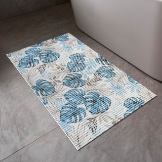 Koupelnová pěnová rohož / předložka PRO-091 Modro-šedé tropické listy - metráž šířka 65 cm - detail 1 - Biante.cz Koupelnová pěnová rohož / předložka PRO-091 Modro-šedé tropické listy - metráž šířka 65 cm - detail 1 - Biante.cz