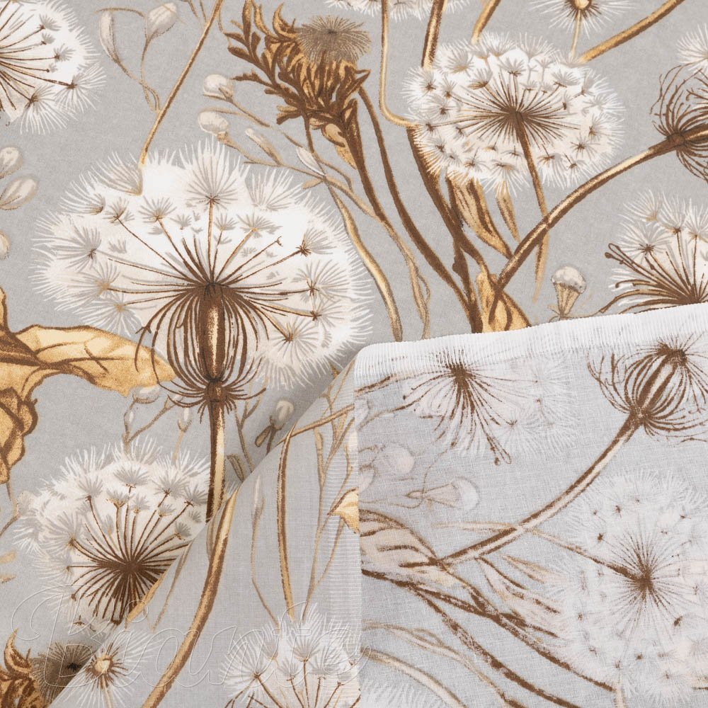 Bavlněná látka/plátno Sandra SA-517 Podzimní pampelišky na šedém - šířka 160 cm - detail 4 - Biante.cz