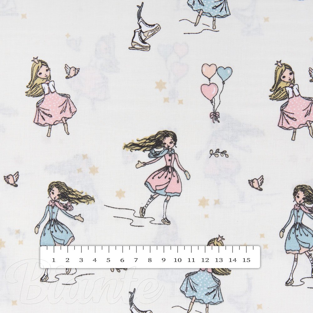 Dětská bavlněná látka/plátno Sandra SA-261 Krasobruslařky na krémovém - šířka 140 cm - detail 3 - Biante.cz