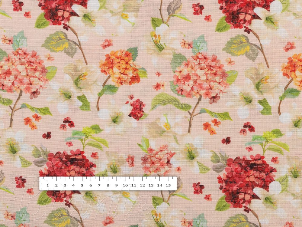 Dekorační látka PML-091 Hortenzie a lilie na růžovém - šířka 150 cm - detail 4 - Biante.cz Dekorační látka PML-091 Hortenzie a lilie na růžovém - šířka 150 cm - detail 4 - Biante.cz