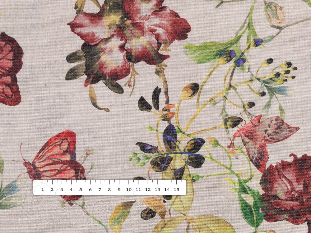 Dekorační látka PML-083 Květiny a motýli na béžovém - šířka 150 cm - detail 4 - Biante.cz Dekorační látka PML-083 Květiny a motýli na béžovém - šířka 150 cm - detail 4 - Biante.cz