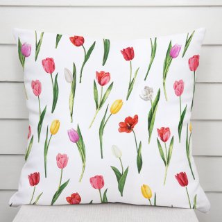 Bavlnená obliečka na vankúš Sandra SA-506 Tulipány na bielom - Biante.sk Bavlnená obliečka na vankúš Sandra SA-506 Tulipány na bielom - Biante.sk