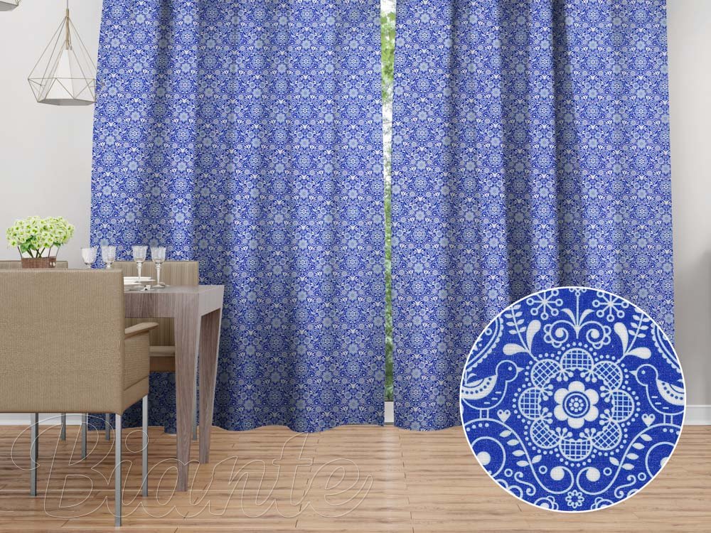 Dekorační závěs na míru PML-100 Modro-bílý lidový ornament - Biante.cz