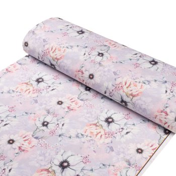 Dekorační látka PML-068 Růžové květy na šedofialovém - šířka 150 cm