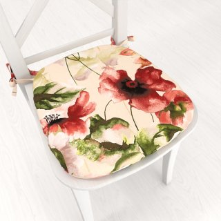 Zamatový oblý podsedák Tamara TMR-051 Abstraktné červené kvety na žltobéžovom - 39x37x3 cm - Biante.sk