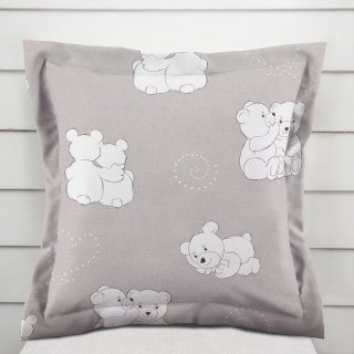 Dětský bavlněný povlak na polštář s lemem Sandra SA-733 Zamilovaní lední medvědi na světle šedém - Biante.cz