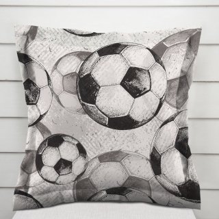 Detská bavlnená obliečka na vankúš s lemom Sandra SA-776 Čierno-sivé futbalové lopty - Biante.sk