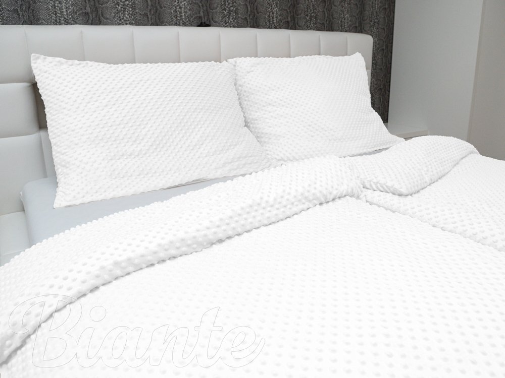Hřejivé ložní povlečení Minky TOP 3D puntíky MKP-059 Bílé - detail 1 - Biante.cz