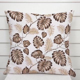 Bavlněný povlak na polštář Sandra SA-498 Hnědé listy monstery na bílém - Biante.cz Bavlněný povlak na polštář Sandra SA-498 Hnědé listy monstery na bílém - Biante.cz