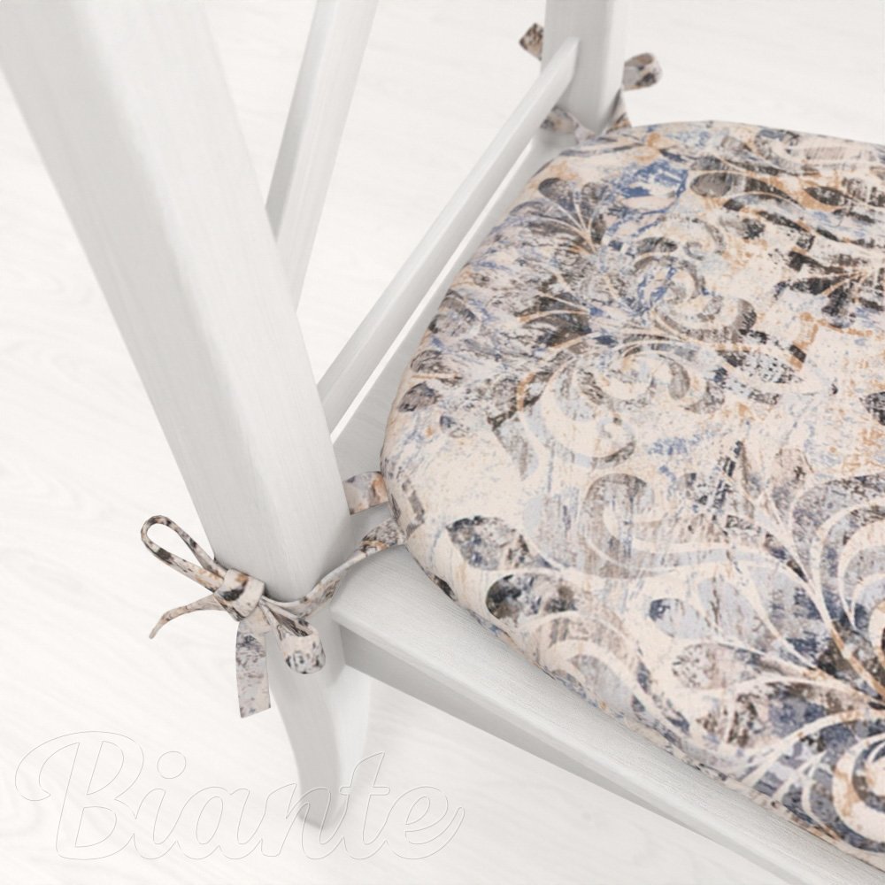 Sametový oblý podsedák Tamara TMR-057 Modro-zelený zámecký vzor na krémovém - 39x37x3 cm - detail 1 - Biante.cz