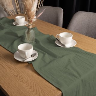 Ľanový behúň na stôl LEN-020 Khaki zelený - detail 1 - Biante.sk