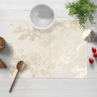 Sametové prostírání na stůl Isabela Flower IBL-022 Zlaté květy na smetanovém - Biante.cz Sametové prostírání na stůl Isabela Flower IBL-022 Zlaté květy na smetanovém - Biante.cz