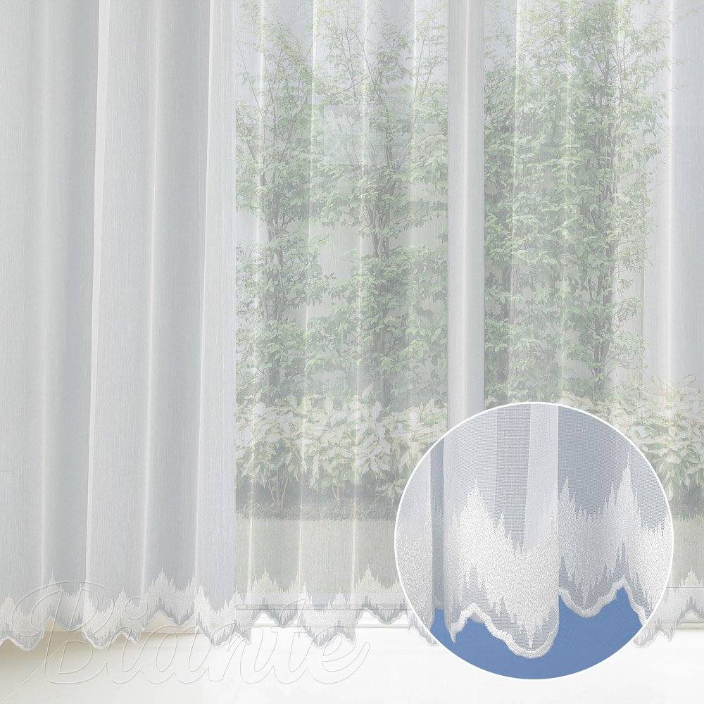 Světle smetanová záclona s perleťově vytkávanou bordurou cikcak do obloučků ZAC-025 výška 295 cm