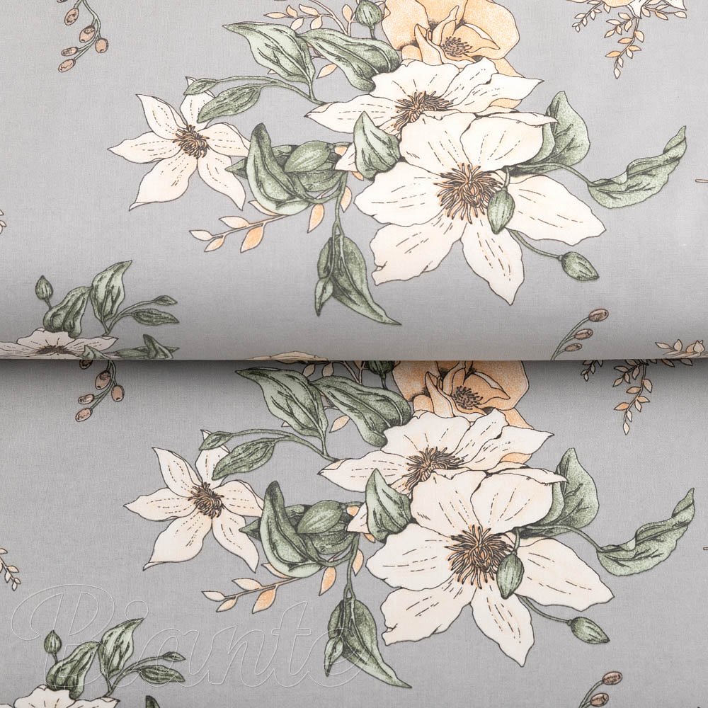 Bavlněná látka/plátno Sandra SA-465 Oranžové květy na šedém - šířka 160 cm - detail 2 - Biante.cz