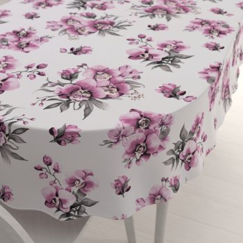 Bavlněný oválný ubrus Sandra SA-623 Lila orchideje na bílém - Biante.cz Bavlněný oválný ubrus Sandra SA-623 Lila orchideje na bílém - Biante.cz