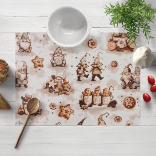 Bavlněné prostírání na stůl Sandra SA-663 Hnědí skřítci s perníčky na bílém - Biante.cz Bavlněné prostírání na stůl Sandra SA-663 Hnědí skřítci s perníčky na bílém - Biante.cz
