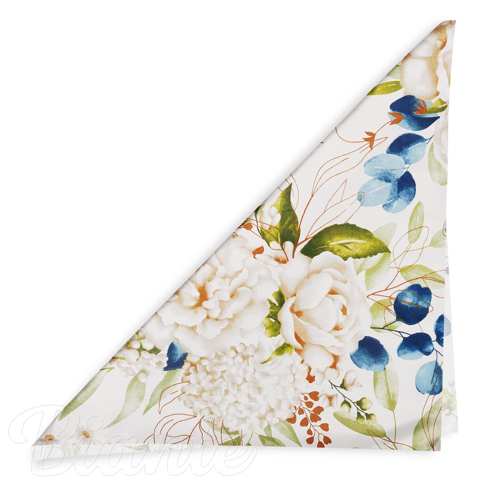 Bavlněný šátek Sandra SA-668 Květy a modro-zelené listy na bílém - detail 1 - Biante.cz