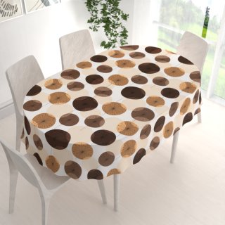 Bavlněný oválný ubrus Sandra SA-488 Hnědo-béžové designové pampelišky - detail 1 - Biante.cz
